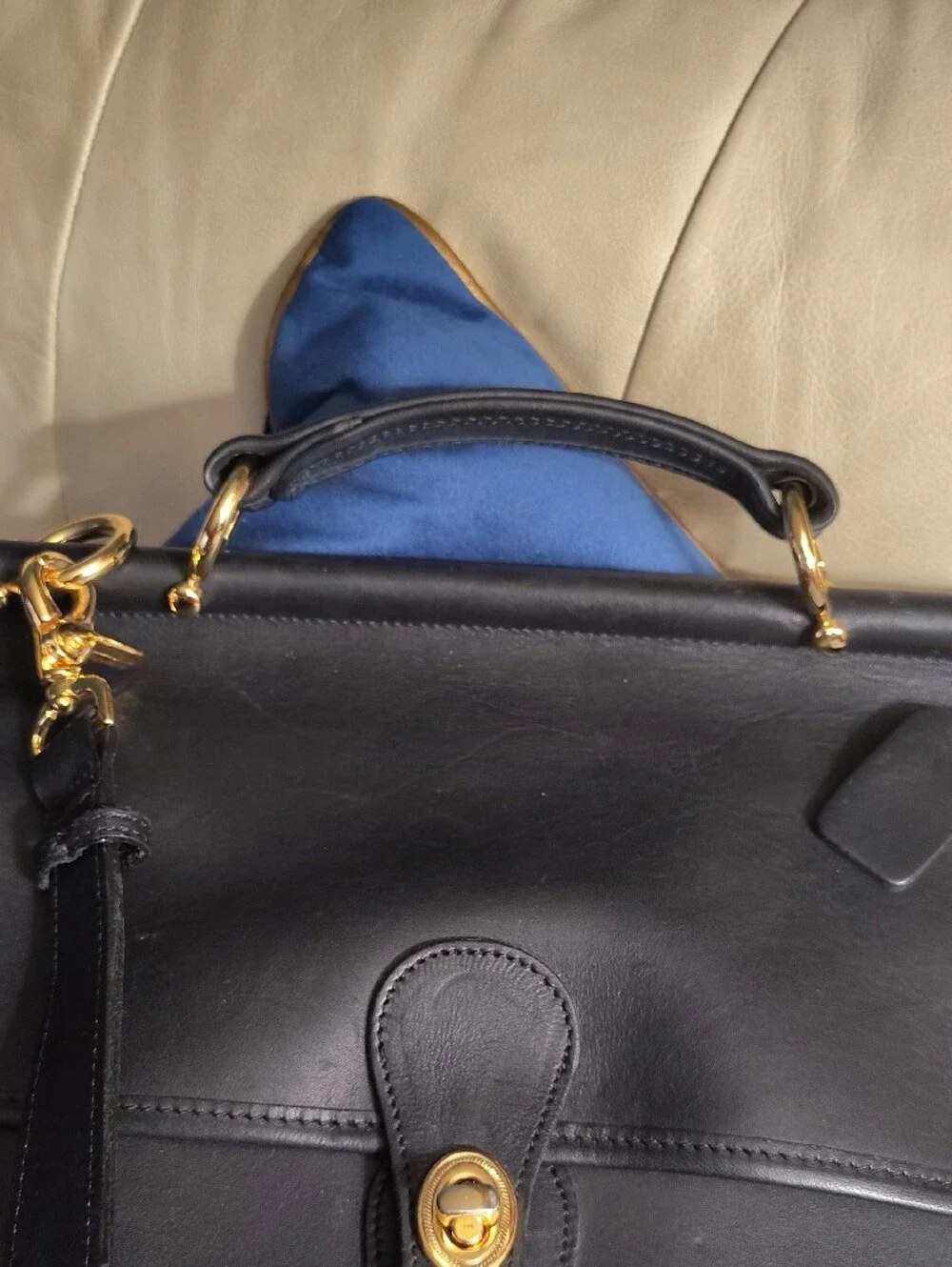 Black Leather Unisex Briefcase with Gold-Tone Hardware